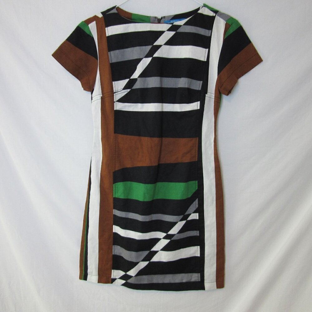 Derek Lam Abstract Linen Sheath Dress Brown Gray Striped Womens 6
